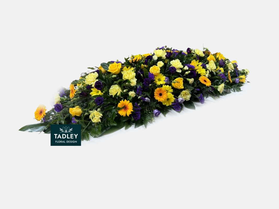 Traditional Mixed Coffin Spray Yellow & Purple 5'