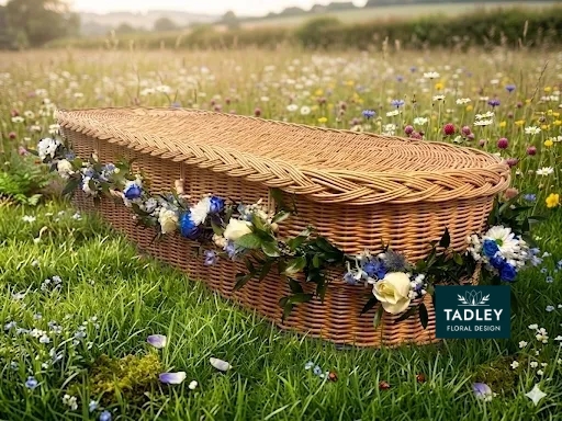 Coffin Garland With Blue & White Flowers