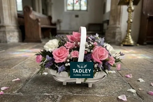 Basket Of Flowers Pink & White