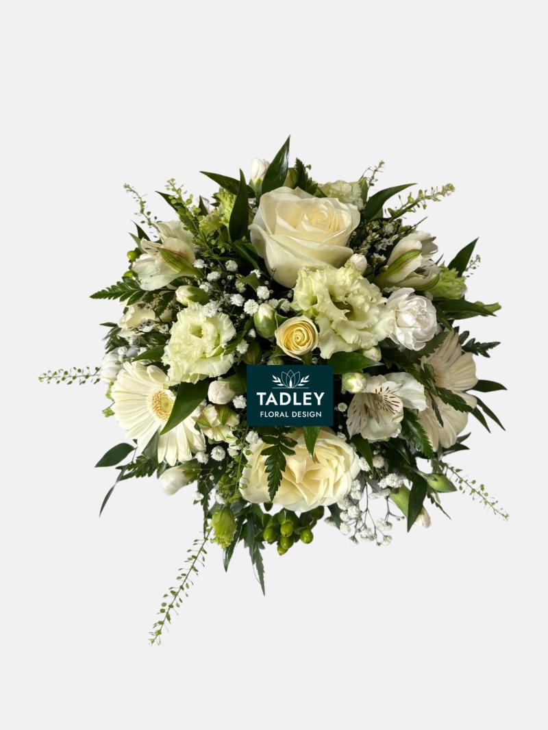 Classic White Collection Coffin Spray 4', Basket & Posy