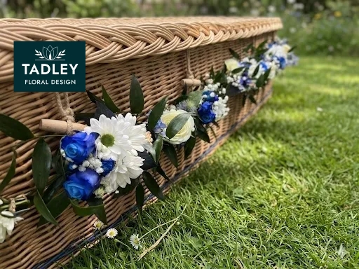 Coffin Garland With Blue & White Flowers
