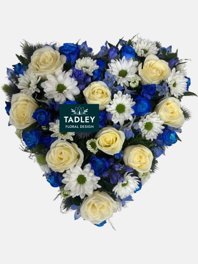 Heart Solid Blue & White Flowers