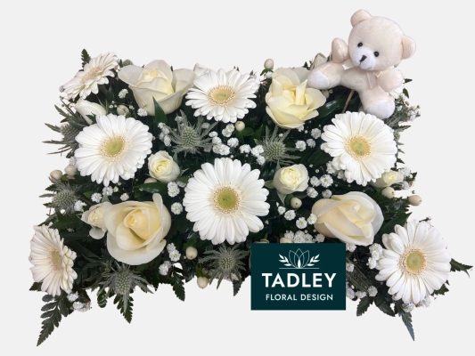 Pillow Teddy Bear White Flowers