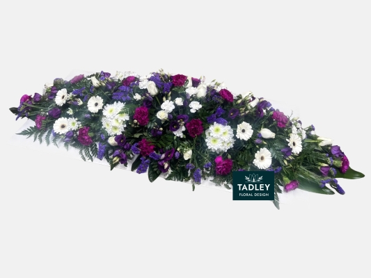 Traditional Mixed Coffin Spray White & Purple 5'