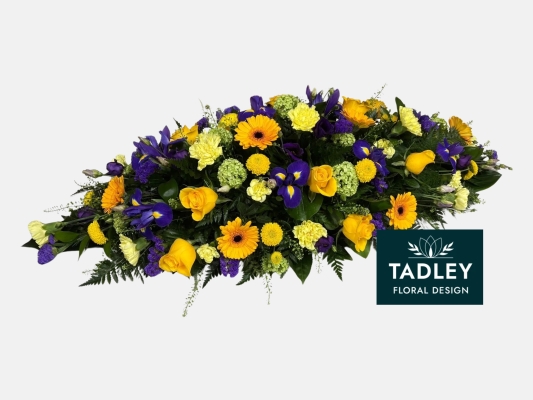 Traditional Mixed Coffin Spray Yellow & Purple 3'