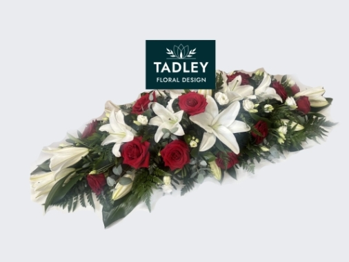 Red Rose & White Lily Coffin Spray