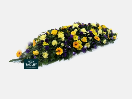 Traditional Mixed Coffin Spray Yellow & Purple 5'