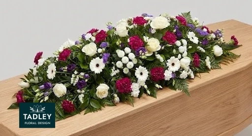 Traditional Mixed Coffin Spray White & Purple