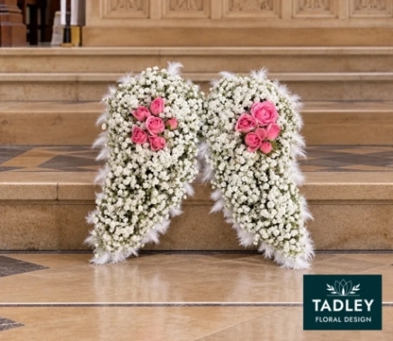 Angel Wings Floral Tribute With Pink Spray Roses