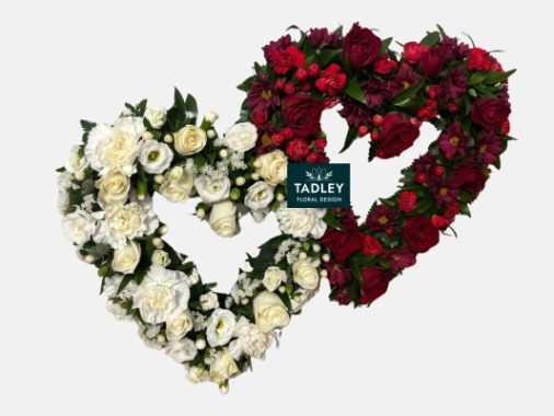 Double Open Heart White & Red
