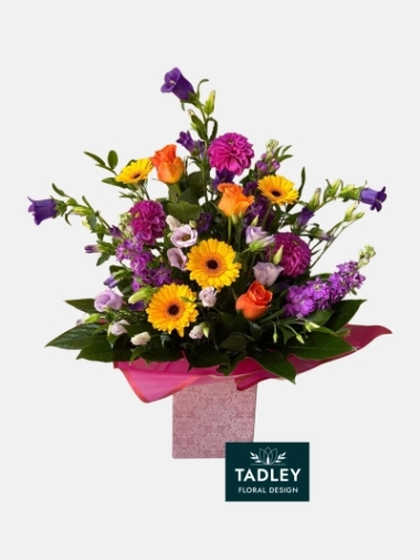 Flower Arrangement In Gift Box Bright Colours