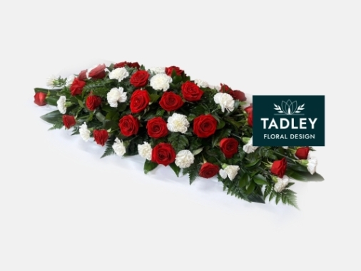 Red Rose & White Carnation Coffin Spray