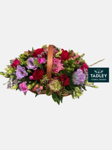 Rustic Basket Red Lilac & Pink Flowers
