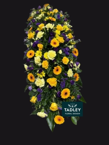 Traditional Mixed Coffin Spray Yellow & Purple 5'