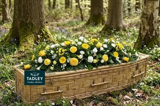 Traditional Yellow & White Coffin Spray