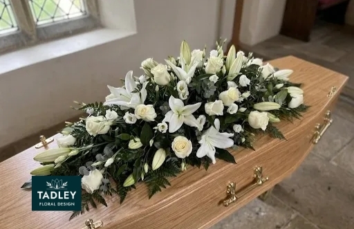 White Rose & Lily Coffin Spray